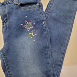 Element Girls' Blue Skinny Jeans with Multicolor Star Embroidery